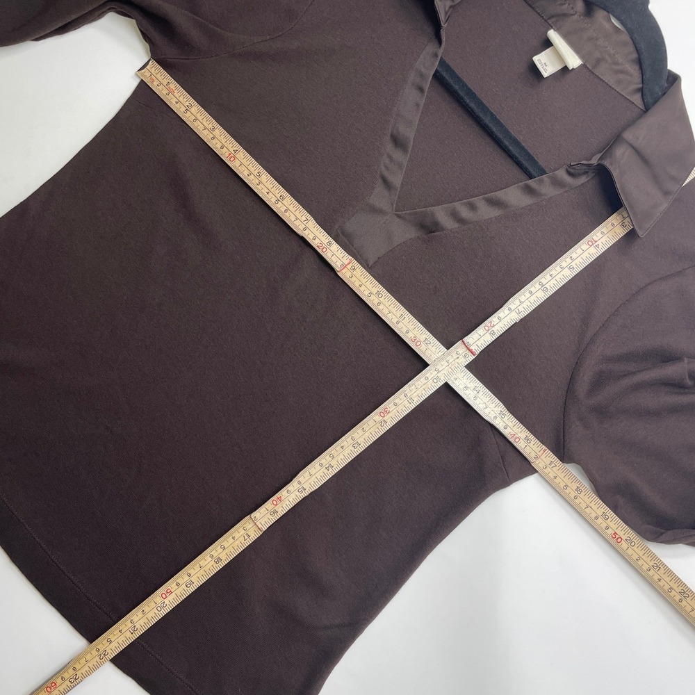 Merona Brown Pima Cotton Modal Long Sleeve V-Neck Top Satin Corporate Chic Hip M - Picture 6 of 6